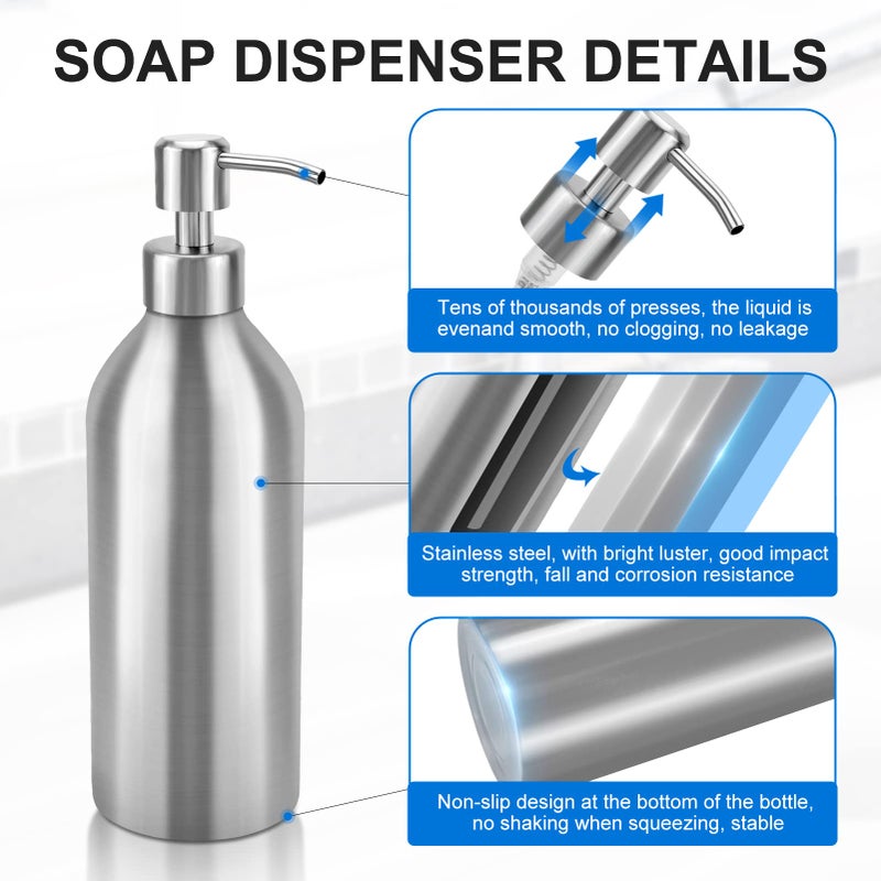 HEXTEK Large Dish Soap Dispenser - 25.5Oz Countertop Brushed Stainless Steel Soap Bottle with Anti-Rust Leakproof Pump, Hand Liquid Soap Dispenser for Bathroom & Kitchen - Image 4